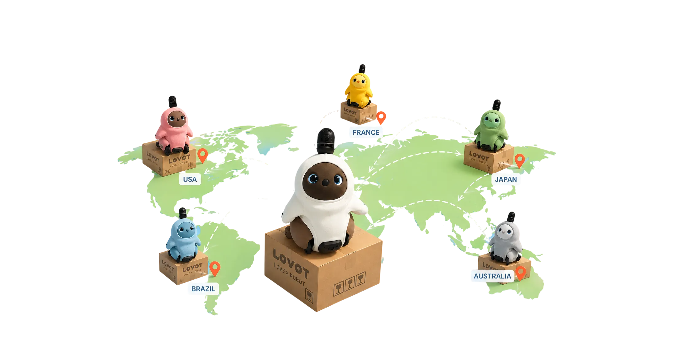 Map of successful LOVOT deliveries worldwide